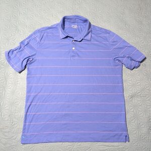 Untuckit Axios Wide Stripe Blue Pink Stripe Polo Short Sleeve Men's L Golf